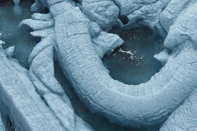 Image similar to vfx movie scene writhing ice leviathan closeup by emmanuel lubezki