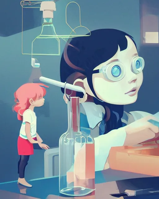 Image similar to a little girl is doing a science experiment. clean cel shaded vector art. minimalist illustration art by lois van baarle, artgerm, helen huang, petros afshar by makoto shinkai and ilya kuvshinov, rossdraws