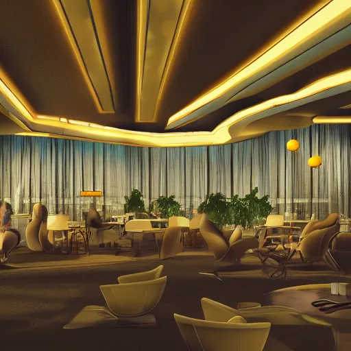 Image similar to the council of all worlds, huge 7 0 s hotel, logan's run, syd mead, retrofuture, octane render