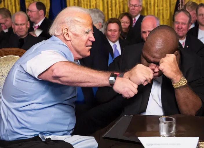 Image similar to Joe Biden punches a fat man, 8K, high quality, highly detailed