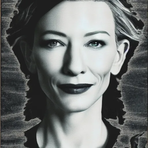 Image similar to portrait of cate blanchett ,japanese wood print