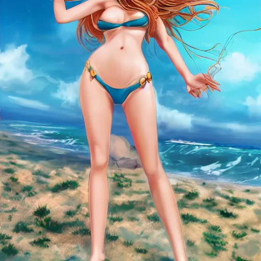 Image similar to a giant macro very beautiful young c. c. sitting on a micro house, full body, long wavy hair, sky blue eyes, full round face, bikini, miniskirt,, cinematic wallpaper by stanley artgerm lau