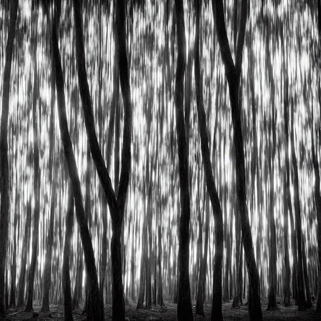 Image similar to long exposure photograph of eucalyptus trees, strong wind, back light, dslr, photographed by trent parke