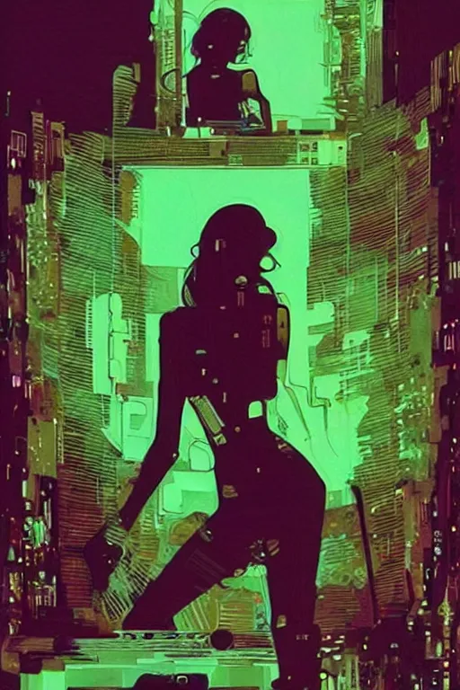 Image similar to fisheye, a silhouette of a woman lost in broken tensor fields, madness, decoherence, synthwave, glitch!!, fracture, realistic, hyperdetailed, concept art, golden hour, art by syd mead, cubism