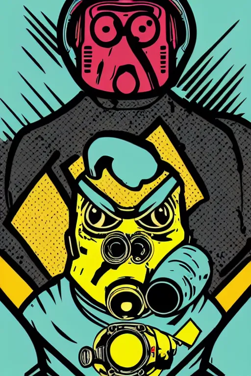 Image similar to fallout 7 6 retro futurist illustration art by butcher billy, sticker, colorful, illustration, highly detailed, simple, smooth and clean vector curves, no jagged lines, vector art, smooth andy warhol style