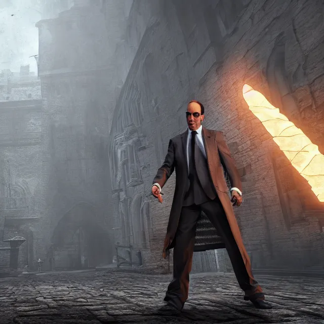 Prompt: jerry seinfeld reimagined as a boss in dark souls, dark cinematic, volumetric, realistic, cinematic lighting, ray tracing, unreal engine 5, unreal engine render, octane render, hyper realistic, photo, 8 k