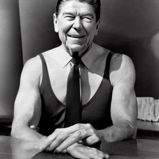 Prompt: ronald reagan wearing a bikini, nuclear explosion