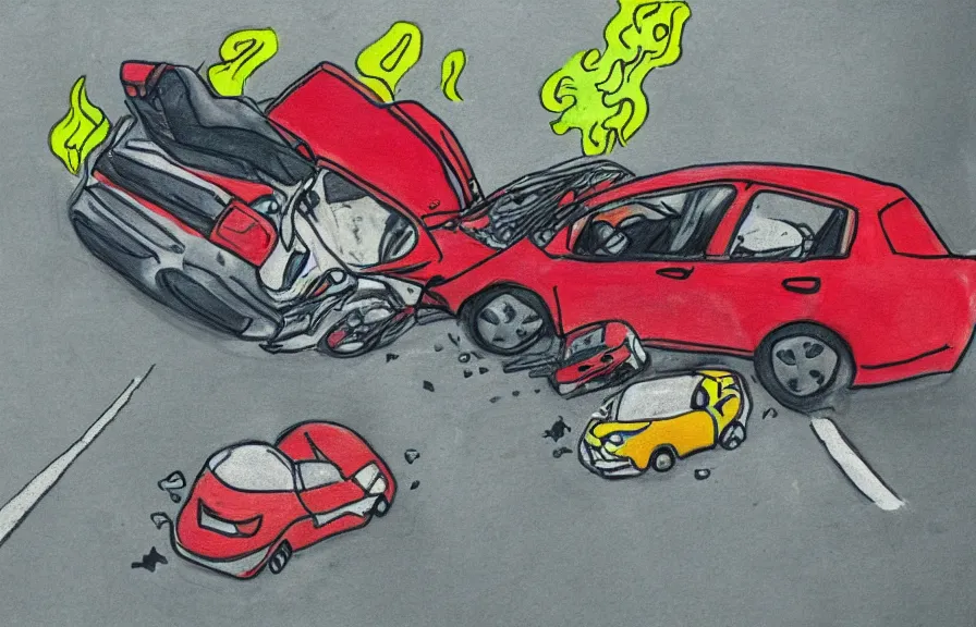 Prompt: car crash, child drawing