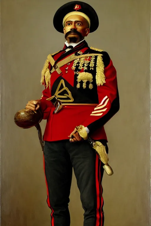 Image similar to full body portrait of the dictator of the atlanta hawks, 1 8 8 9, in full military garb, oil on canvas by william sidney mount, trending on artstation