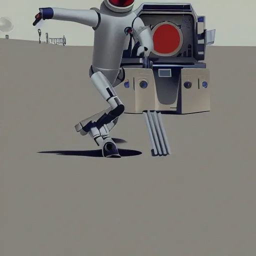 Image similar to astronaut running away from robots ralph mcquarrie