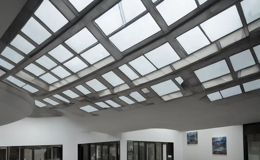 Image similar to a gallery with no walls just staircases guggenheim skylight realistic photo plaster slate