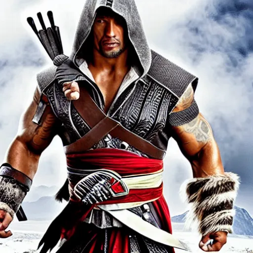 Image similar to dwayne johnson as ezio auditore