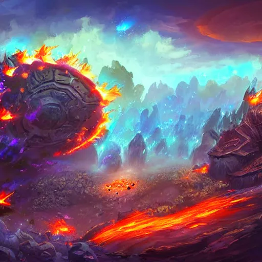 Image similar to rain of burning asteroids, hearthstone art style, epic fantasy style art, fantasy epic digital art, epic fantasy card game art