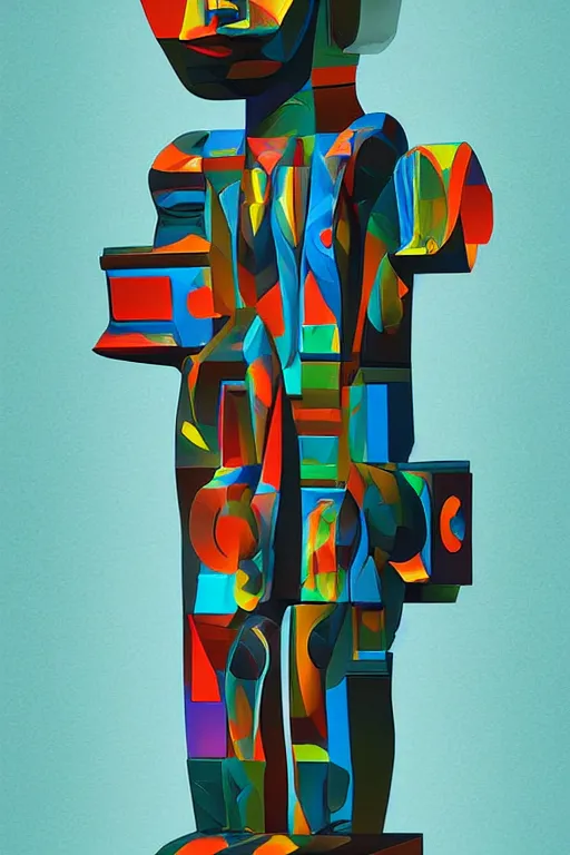 Image similar to cubist moai statue cutout digital illustration cartoon colorful beeple