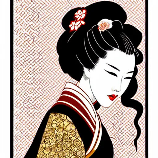Prompt: silhouette of a geisha, vector art style, medium shot, intricate, elegant, highly detailed, digital art, ffffound, art by jc leyendecker and sachin teng