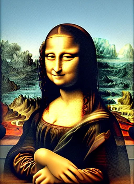 Image similar to “Painting of Mona Lisa with airpods in her ears”