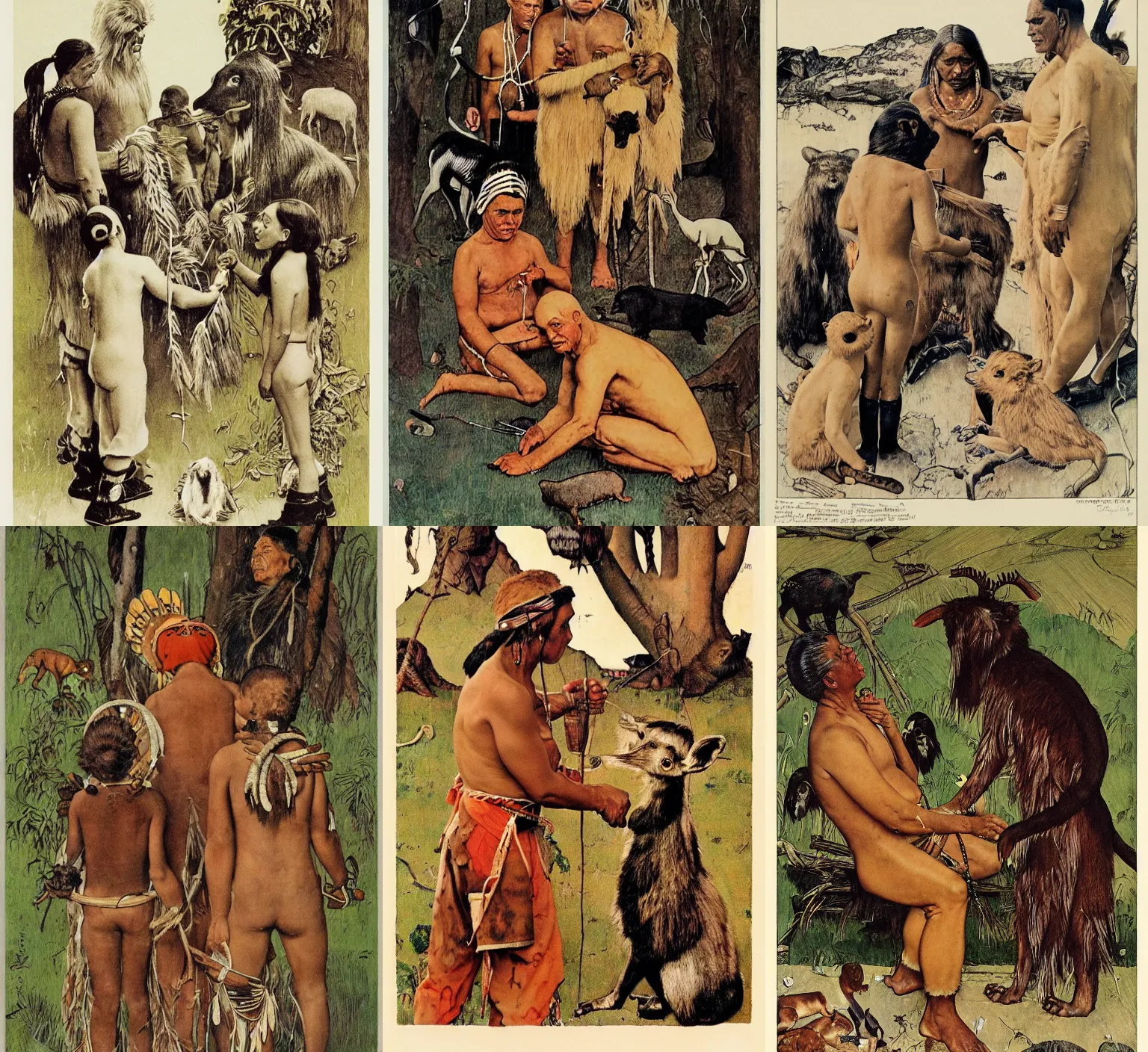 Prompt: a spiritual clean diagram aboriginal about selk ´ nam and the animals, muy definido, with lines interconnecting situations, clean design,, by norman rockwell, 2 4 0 0 dpi