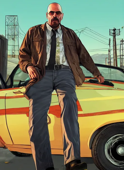 Prompt: mike from breaking bad in gta v, cover art by stephen bliss, artstation