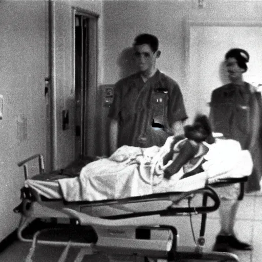 Prompt: photographs found from a lost hard drive that show horrifying images of special cases in a hospital, 1 9 5 8, extremely grainy, eerie