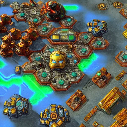 Image similar to a starcraft 2 map themed in iron man colors