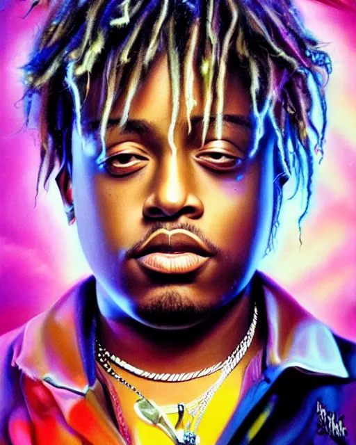 Prompt: juice wrld, airbrush, drew struzan illustration art, key art, movie poster