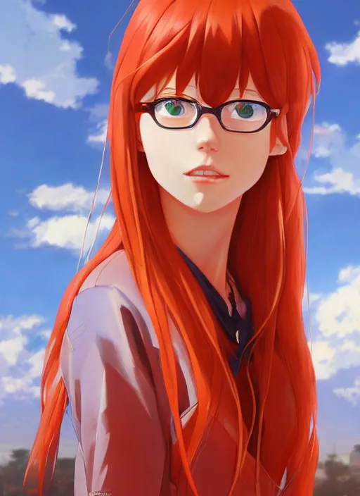 Image similar to highly detailed portrait of asuka langley soryu, stephen bliss, loish, rhads, makoto shinkai and lois van baarle, ilya kuvshinov, global illumination, radiant light, detailed and intricate environment