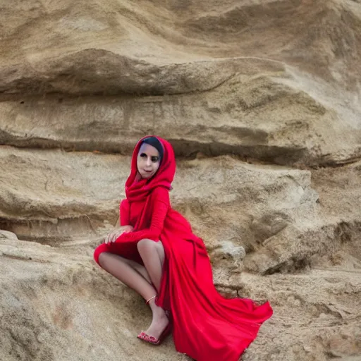 Prompt: arabian girl with red dress, lenhert landrock H- 800