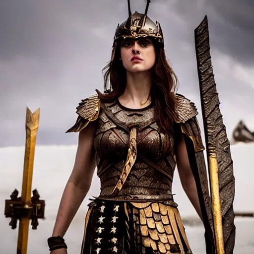 Prompt: photo of alexandra daddario as a valkyrie warrior