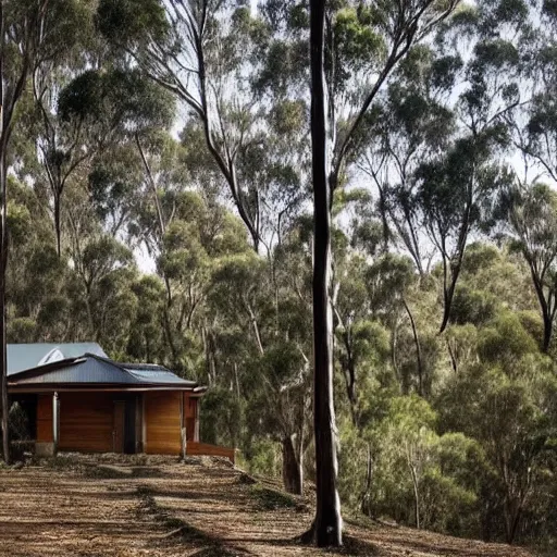 Prompt: a man in a house in the woods in australia