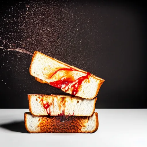 Prompt: hyper realistic photo of toast, blood oozing down the side