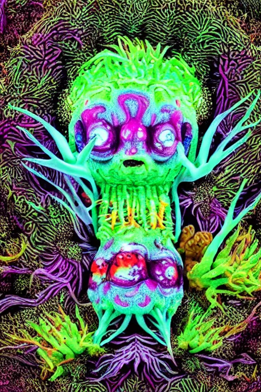 Image similar to creature sushi roots cactus elemental flush of force nature micro world fluo light deepdream