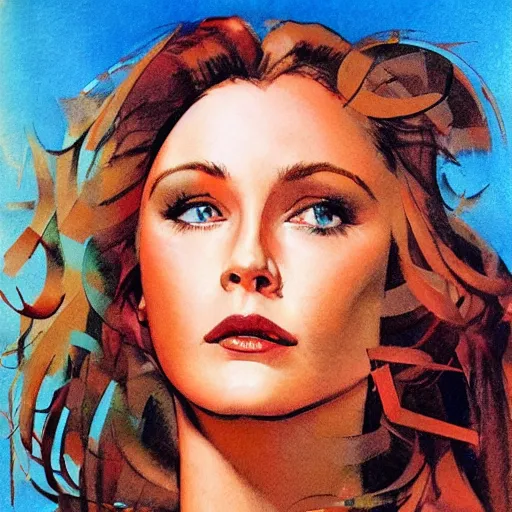 Prompt: photorealistic picture, by bob peak and alex ross, 9 0 s calendar girl, gouache and wash paints, fine details, fine intricate, fine facial proportionate, fine body proportionate, smooth sharp focus, sharp focus