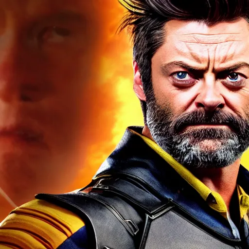 Image similar to portrait of x - men's wolverine played by nick offerman, photorealistic logan marvel movie still, detailed 8 k, poster style, high resolution