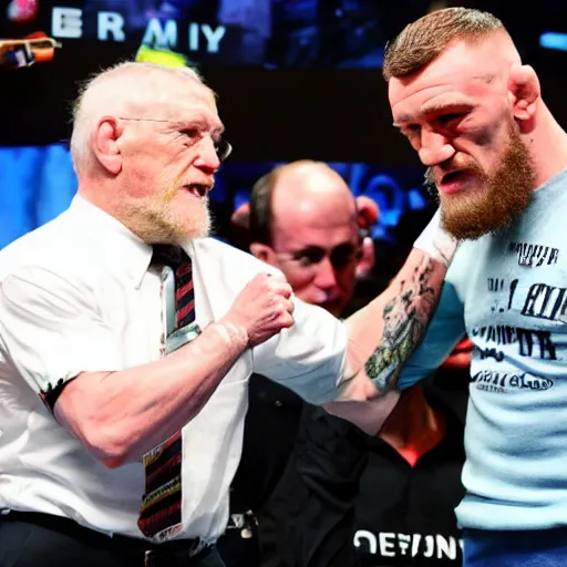 Image similar to Conor McGregor slapping a frail elderly man