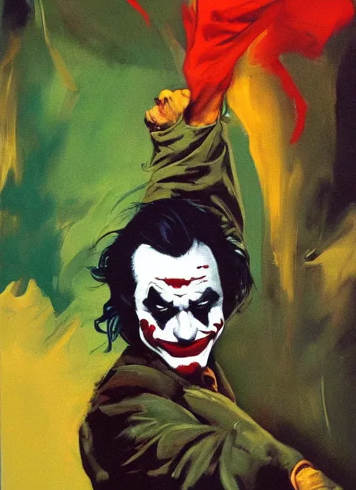 Image similar to joaquin phoenix as joker dancing, painting by phil hale, fransico goya,'action lines '!!!, graphic style, visible brushstrokes, motion blur, blurry, visible paint texture, crisp hd image