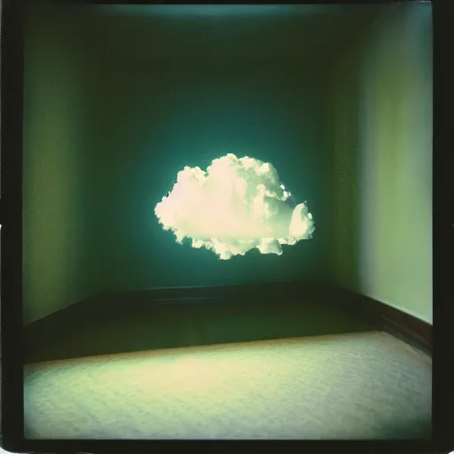 Prompt: kodak portra 4 0 0, wetplate, 3 5 mm, award winnin photo of a room with a singular cloud floating inside it