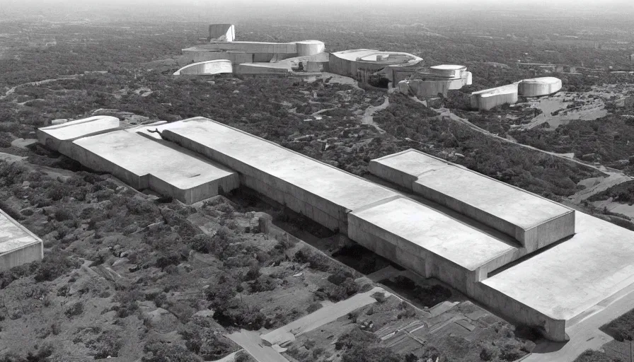 Image similar to big brutalist military base on clliffs, drawing architecture, very long shot, top angle, pritzker architecture prize, science fiction