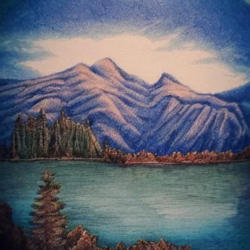Image similar to lake surrounded by mountains :: very beautiful, dreamy, poetic, melancholy :: pyrography