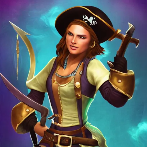 Image similar to a swashbuckling pirate with iridescent!!!! skin!!!!!, she is holding melee weapons