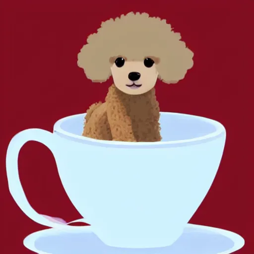 Prompt: Concept art of cute poodle sitting inside a tea cup