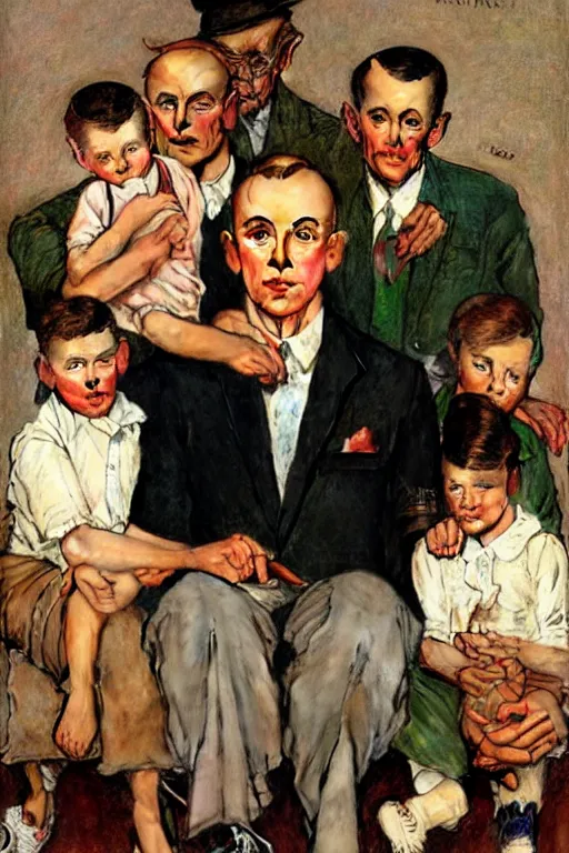 Image similar to portrait of LGBT family by Norman Rockwell,