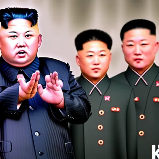 Image similar to kim jong un in bts band, 4 k, high resolution, still, landscape, hd, dslr, hyper realistic