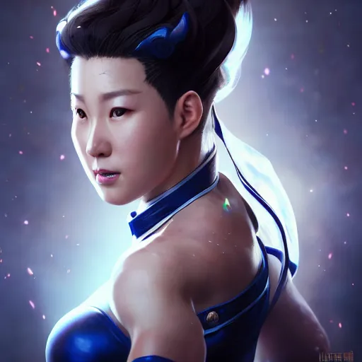 Image similar to portrait of chun li, au naturel, hyper detailed, digital art, trending in artstation, cinematic lighting, studio quality, smooth render, unreal engine 5 rendered, octane rendered, art style by klimt and nixeu and ian sprigger and wlop and krenz cushart.