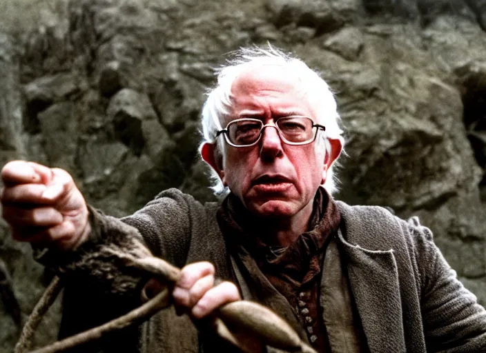 Image similar to film still of bernie sanders as frodo in lord of the rings movie, 8 k