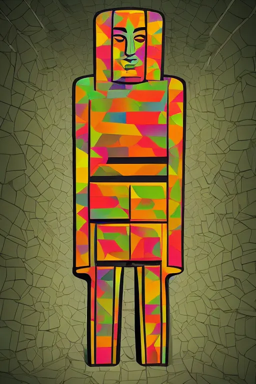 Image similar to cubist moai statue cutout digital illustration cartoon colorful beeple