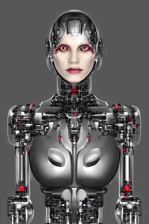 Image similar to robot with human face, female head, cyborg frame concept, cyborg by ales-kotnik, sci-fi android female