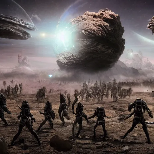 Prompt: hyperdetailed photo of a battle on a unknown creepy planet 8 k extremely detailed hd hyperrealism mysterious movie studio fx beautiful fighting creatures