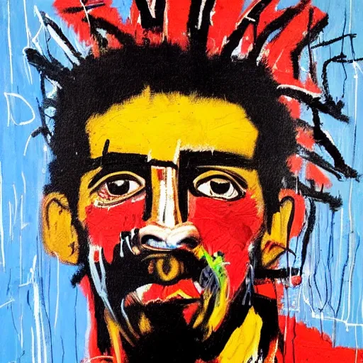 Image similar to frank zappa portrait painted by jean michel - basquiat