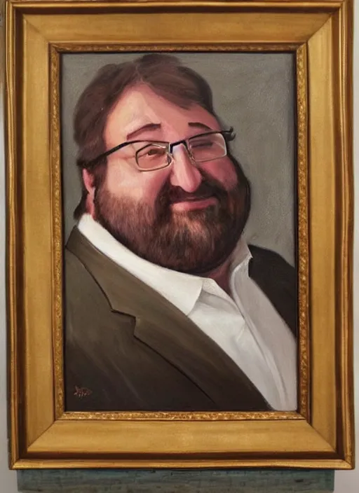 Prompt: tasteful oil painting portrait of gabe newell