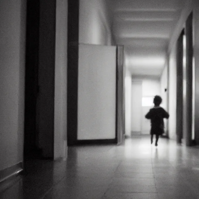 Image similar to cctv grainy dark nightvision unfocused frilled tentacle not-child in hallway